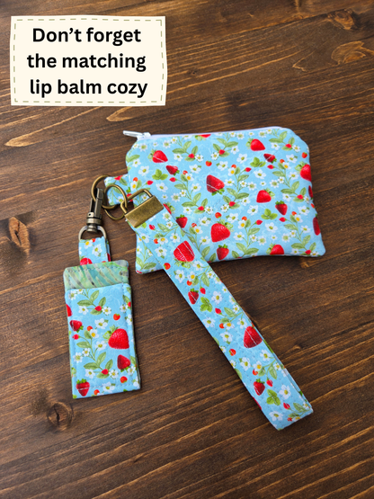 Keychain Wallet Strawberry Fabric