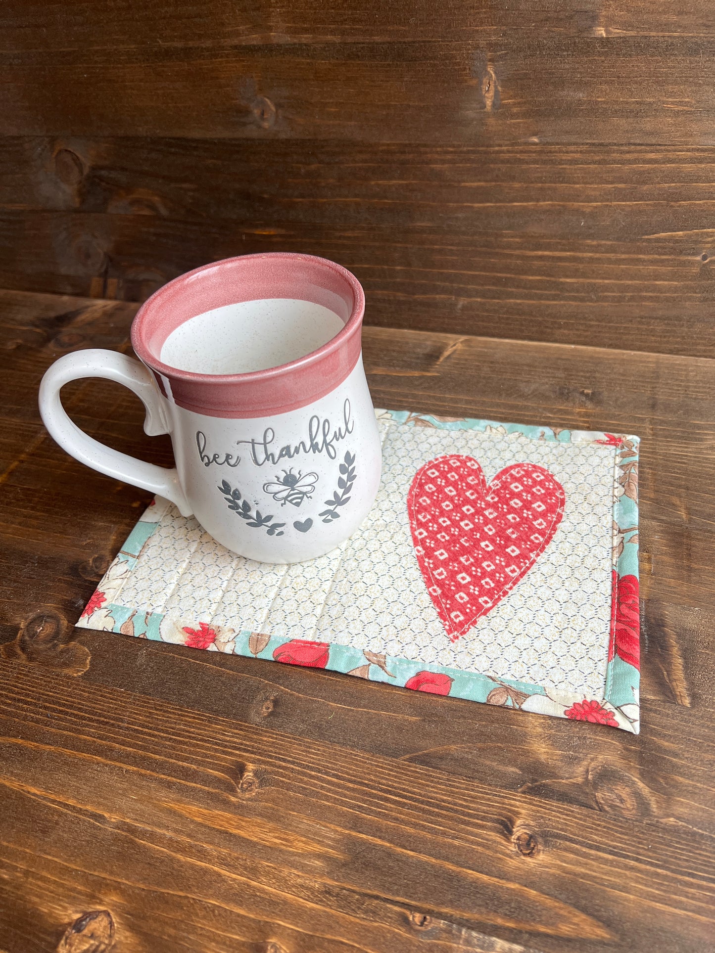 Heart Mug Rug Soft Floral