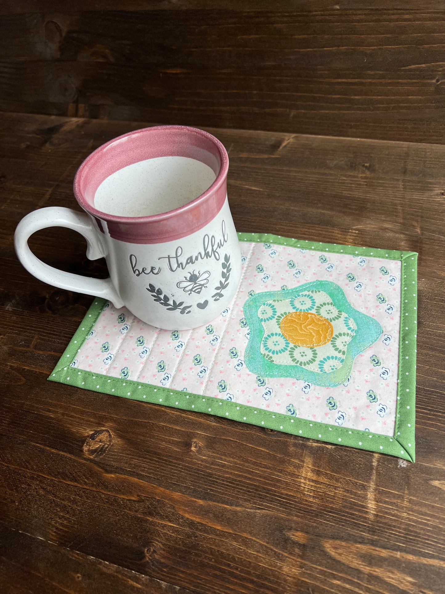 Whimsy Flower Mug Rug Green