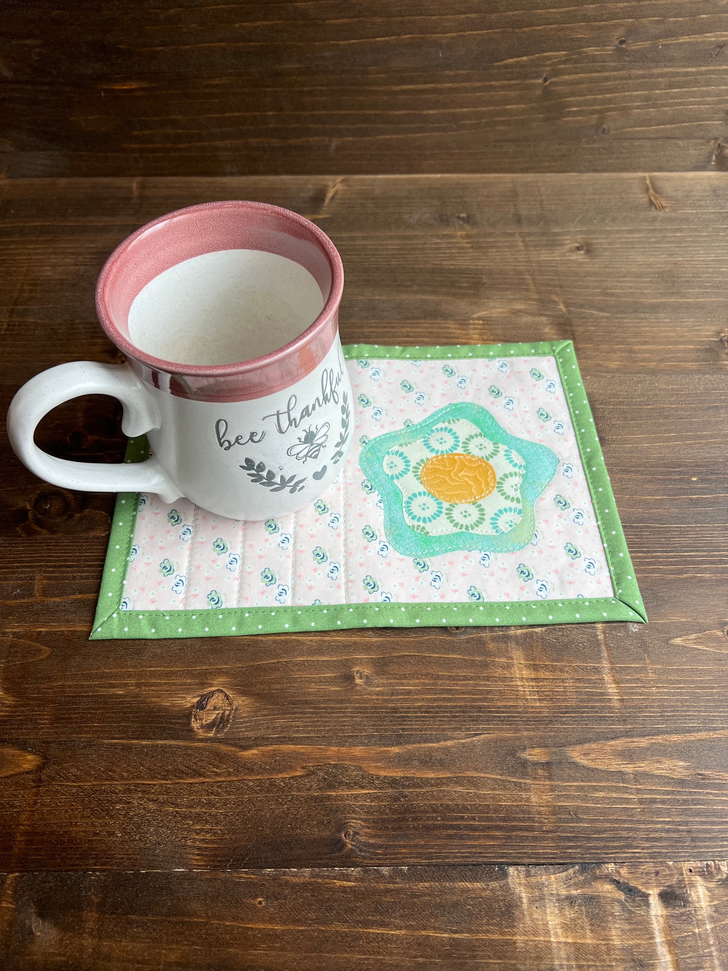 Whimsy Flower Mug Rug Green